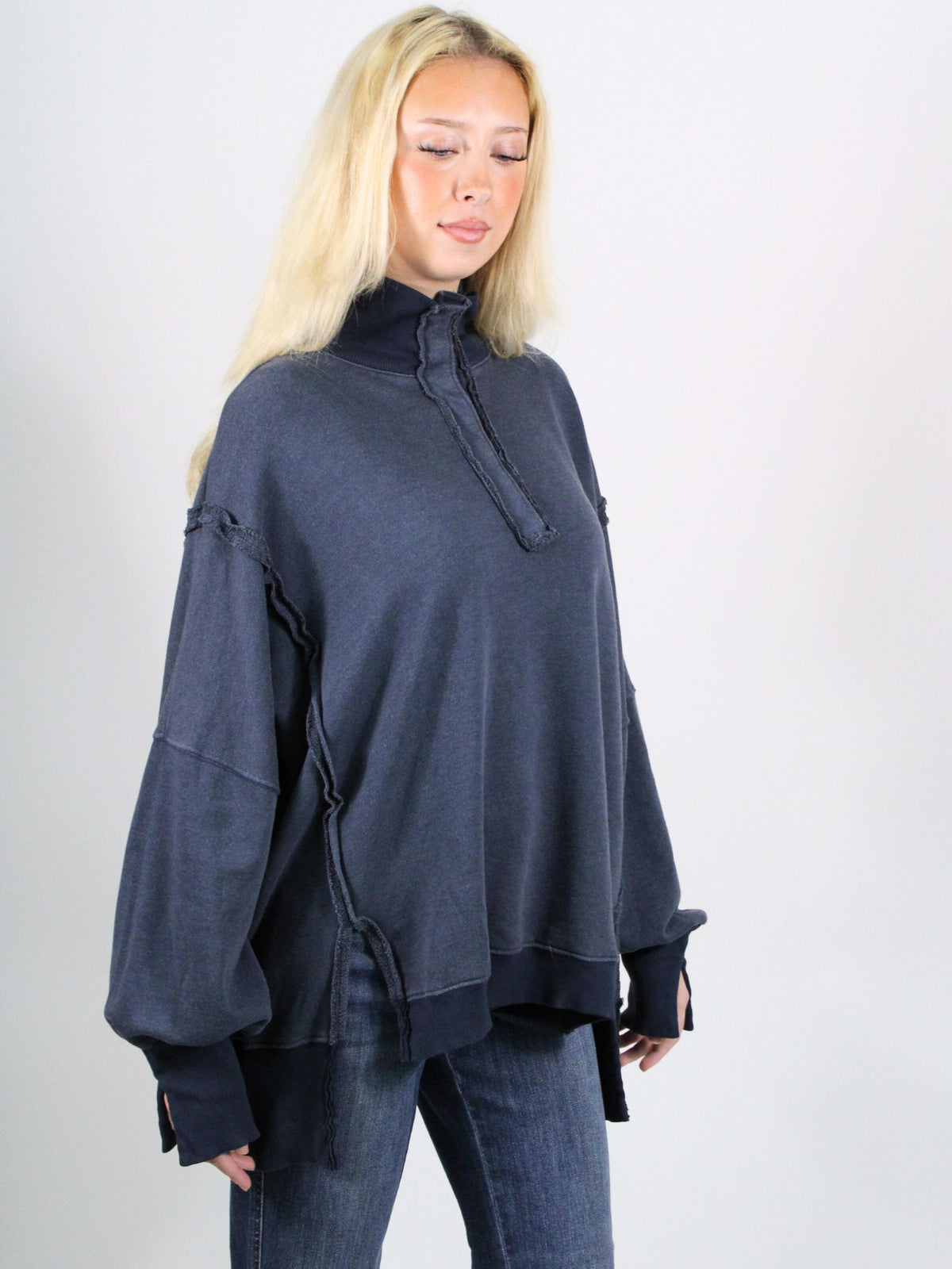 We The Free Camden Henley Sweatshirt Navy