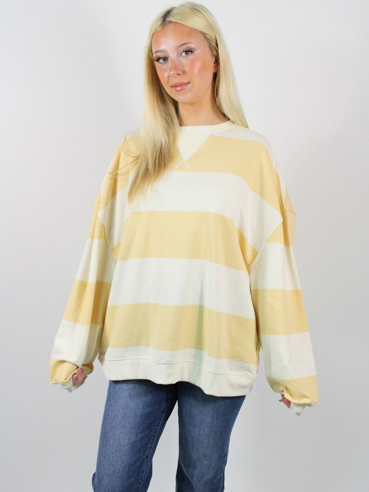 We The Free Classic Stripe Wide Crewneck Apricot Combo