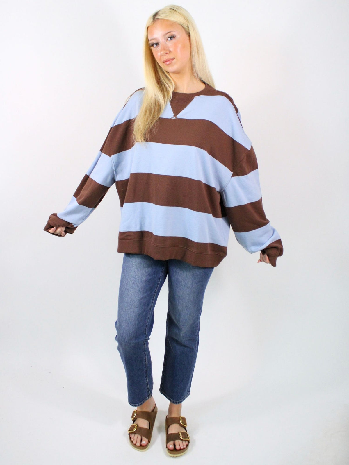 We The Free Classic Stripe Wide Crewneck Periwinkle Combo