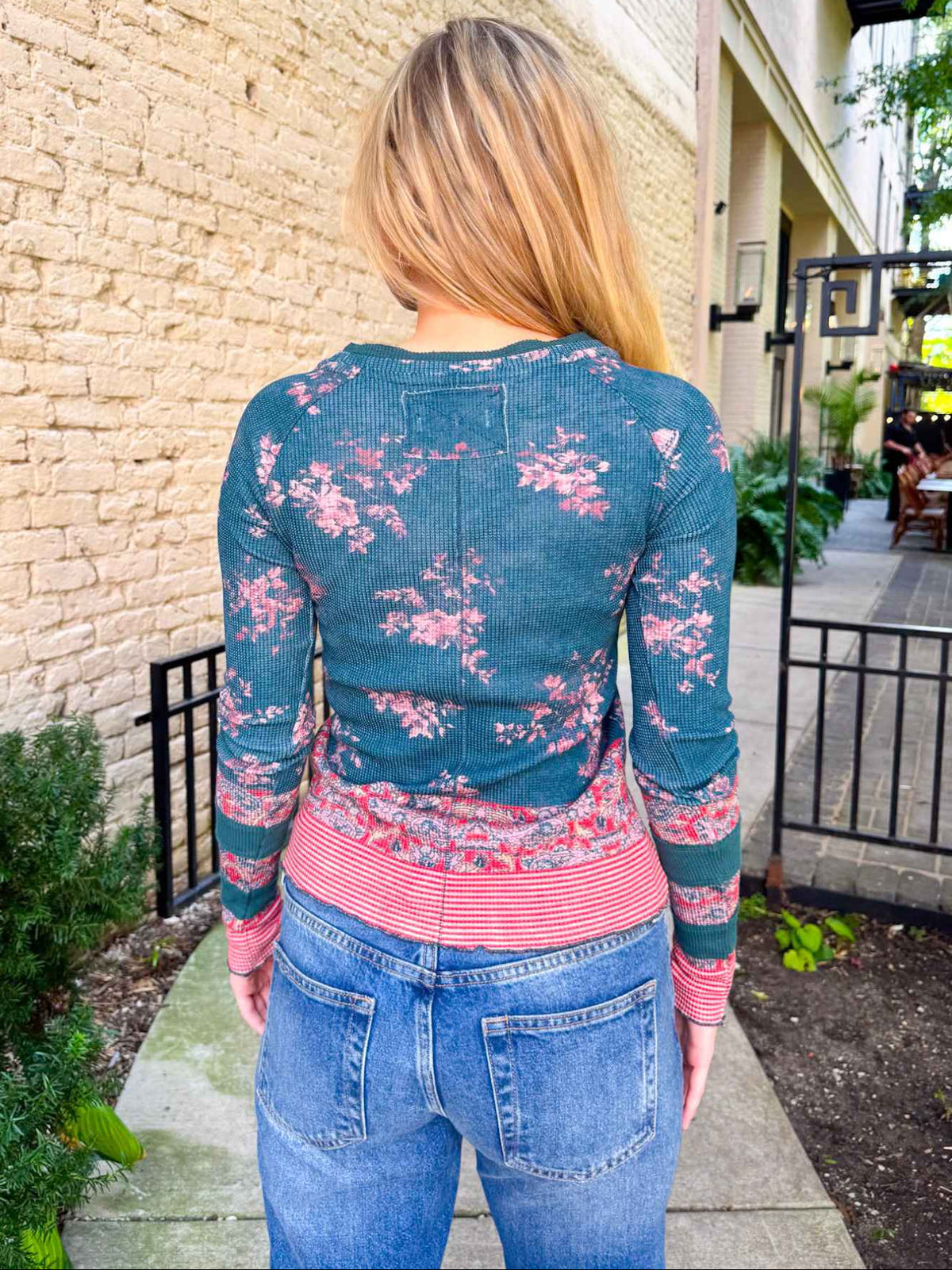 We The Free Easy Does it Printed Long Sleeve Tee Lagoon