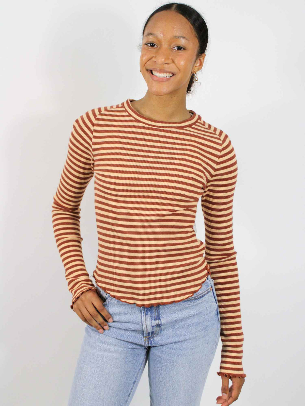 We The Free Easy Does It Striped Tee Brown Combo