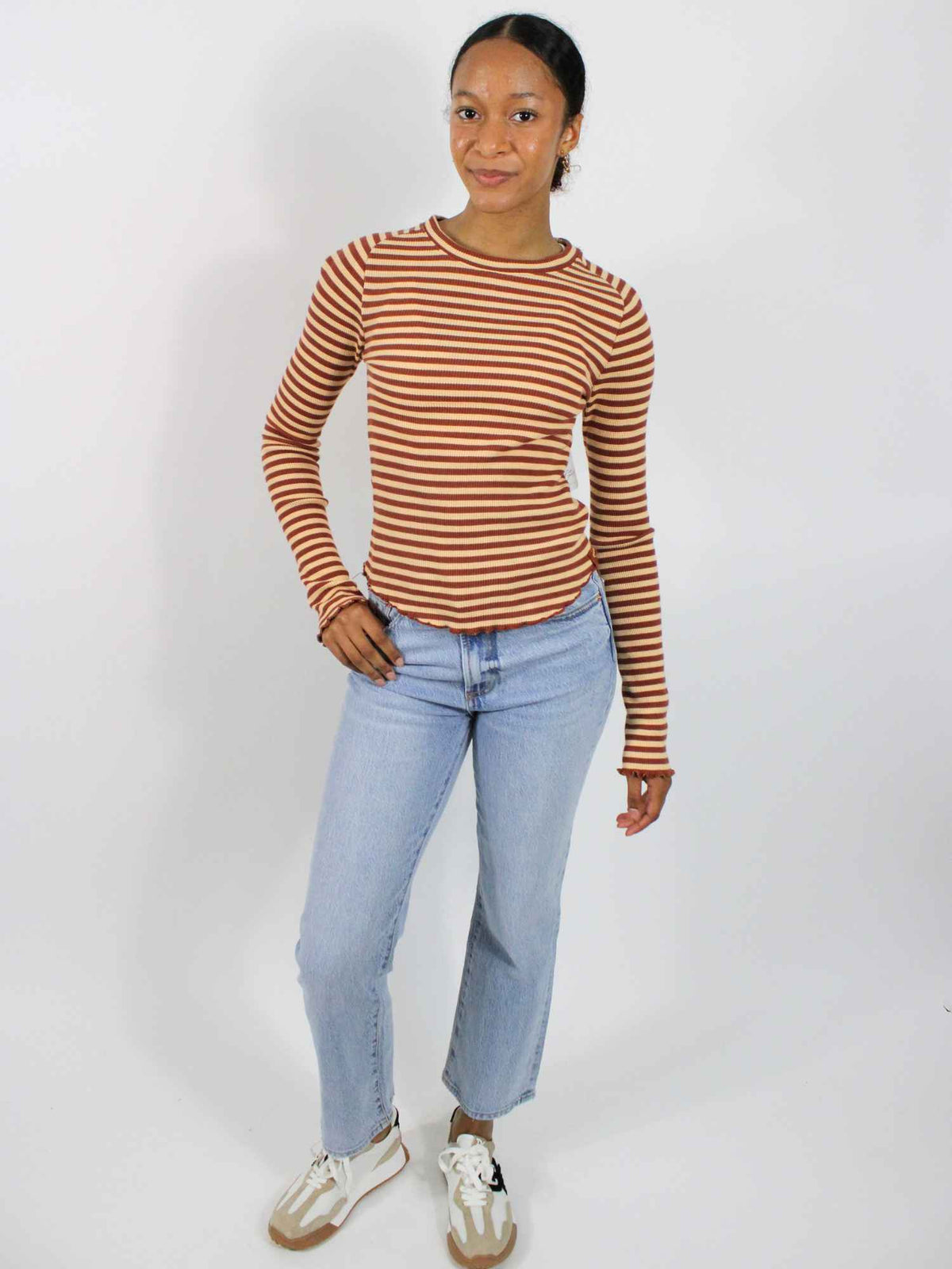 We The Free Easy Does It Striped Tee Brown Combo