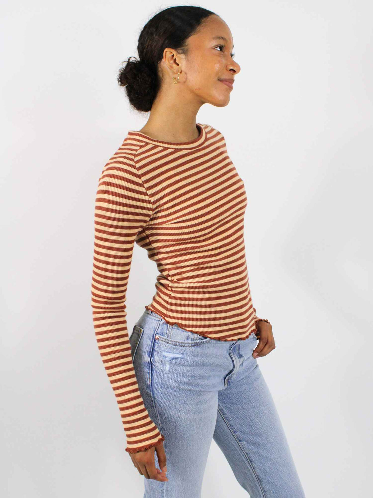We The Free Easy Does It Striped Tee Brown Combo