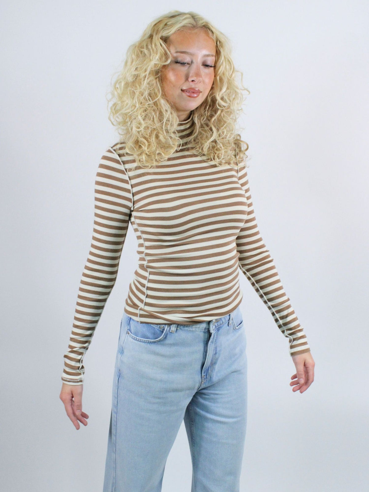 We The Free Good Good Stripe Turtleneck Otter Tea