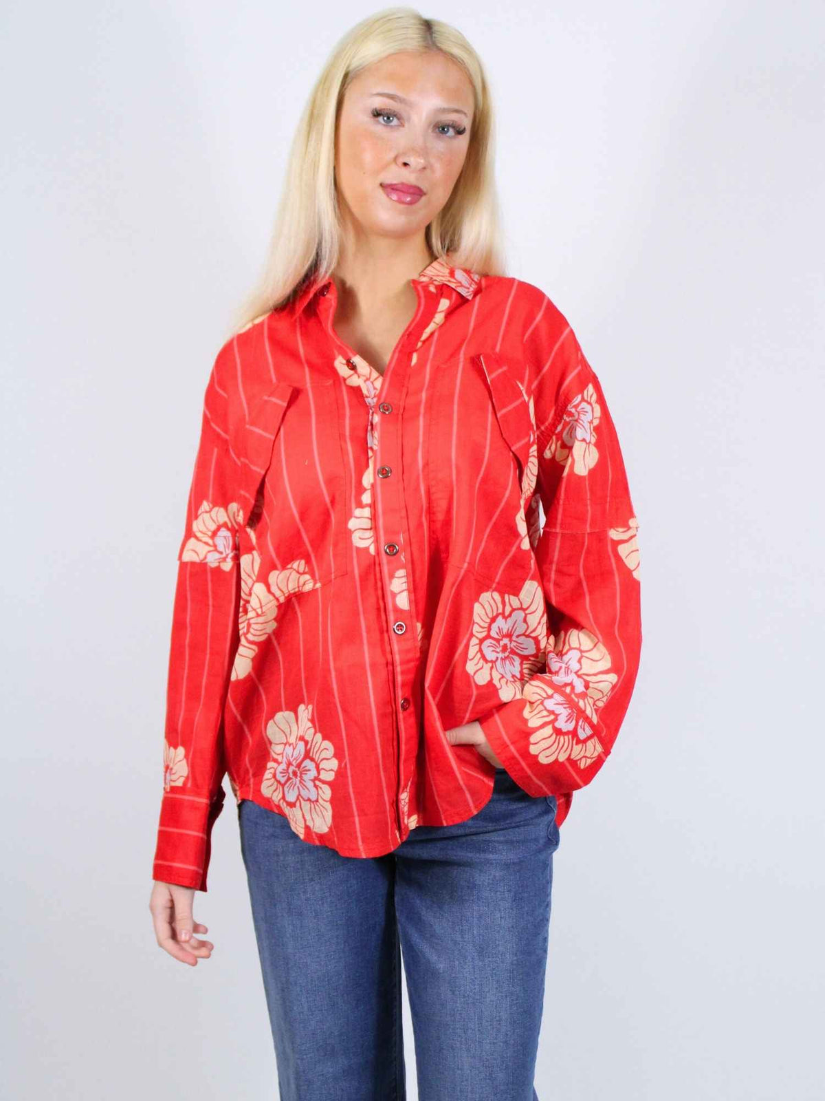 We The Free Hidden Flower Camo Shirt Cherry Combo