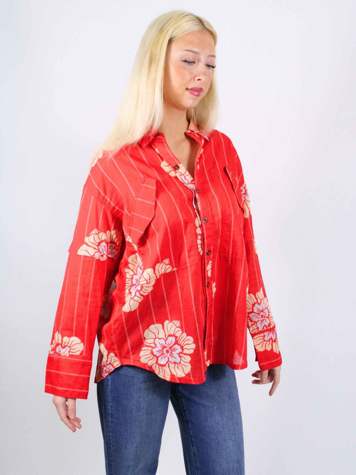 We The Free Hidden Flower Camo Shirt Cherry Combo