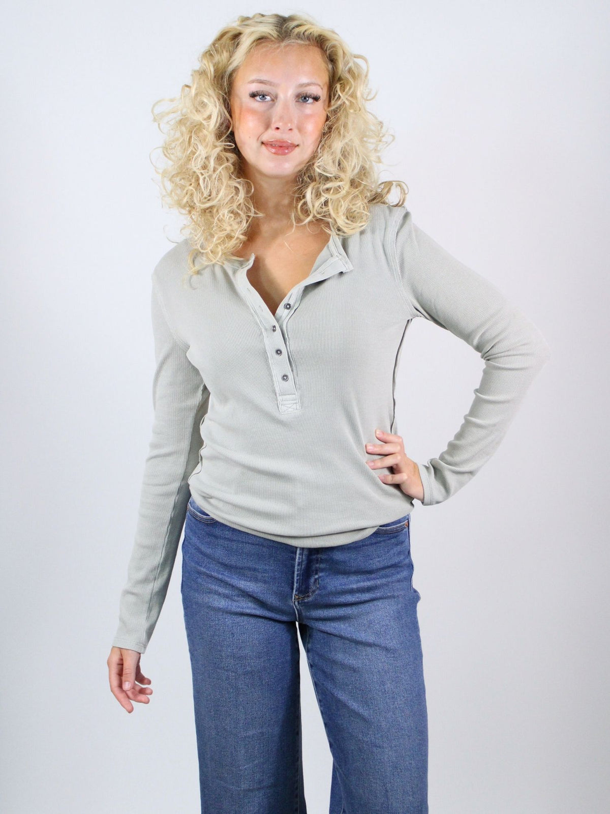 We The Free Jamie Long Sleeve Henley Quiet Grey