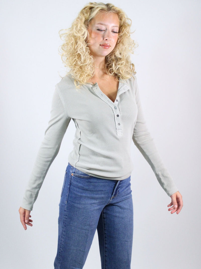 We The Free Jamie Long Sleeve Henley Quiet Grey