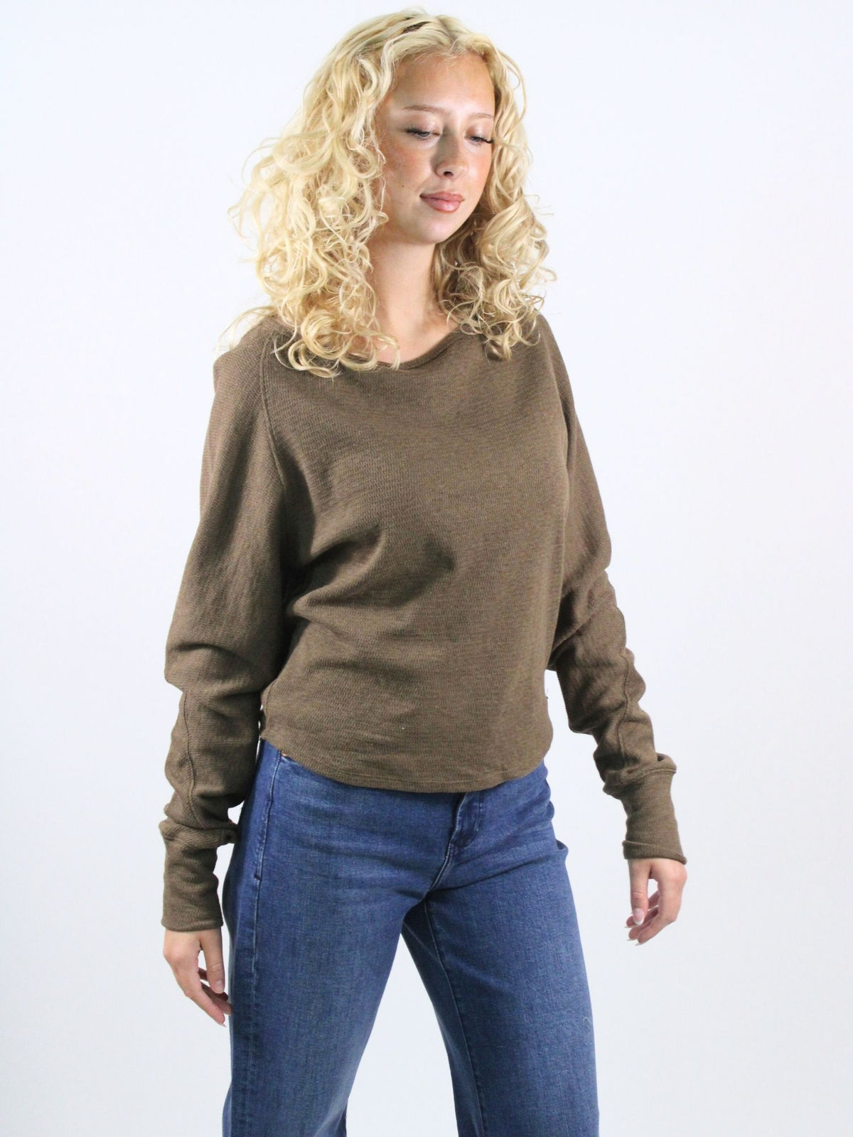 We The Free Jess Long Sleeve Slouchy Thermal Coco Brown Heather