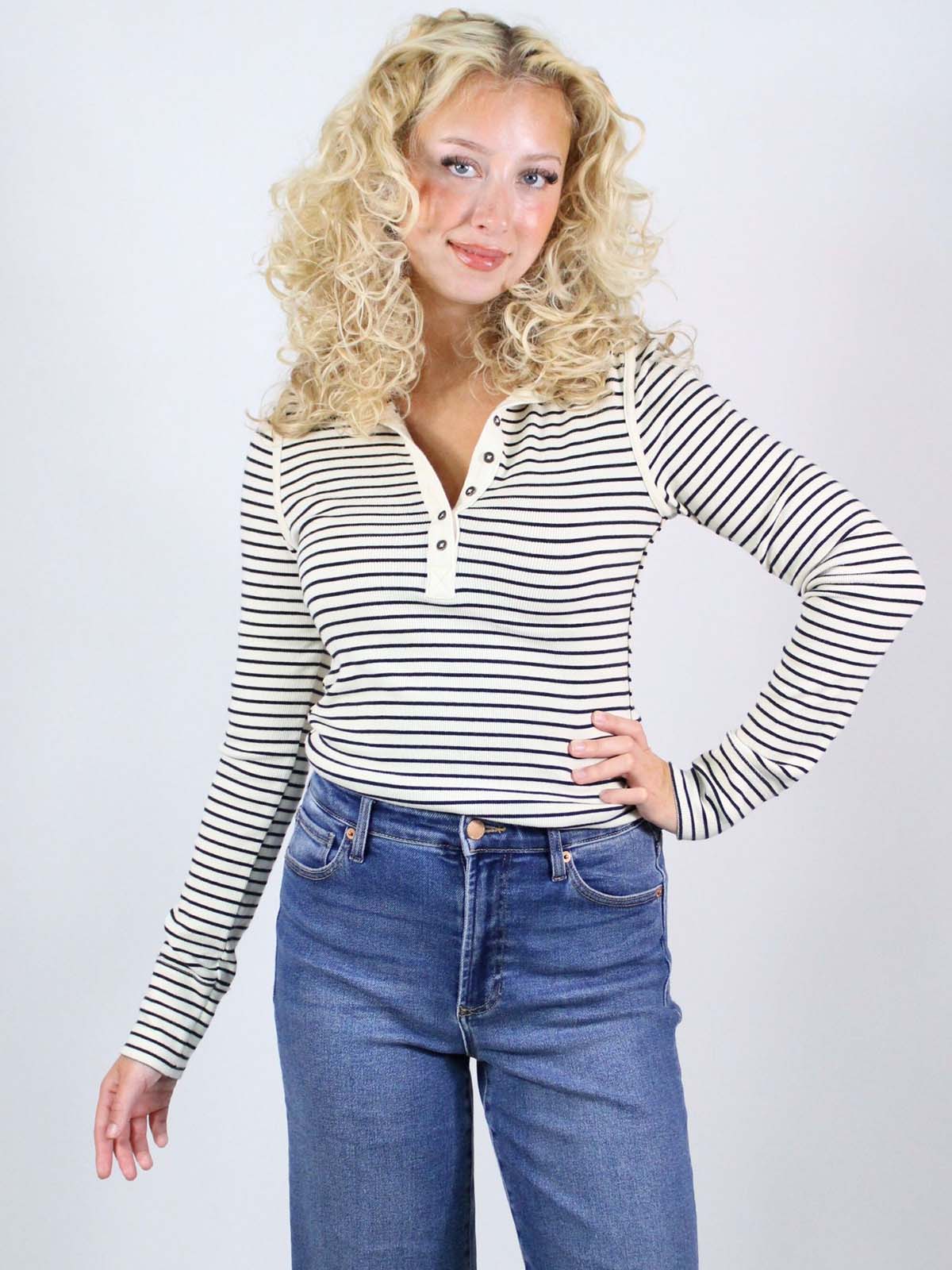 We The Free Lake Long Sleeve Stripe Henley Tea Combo