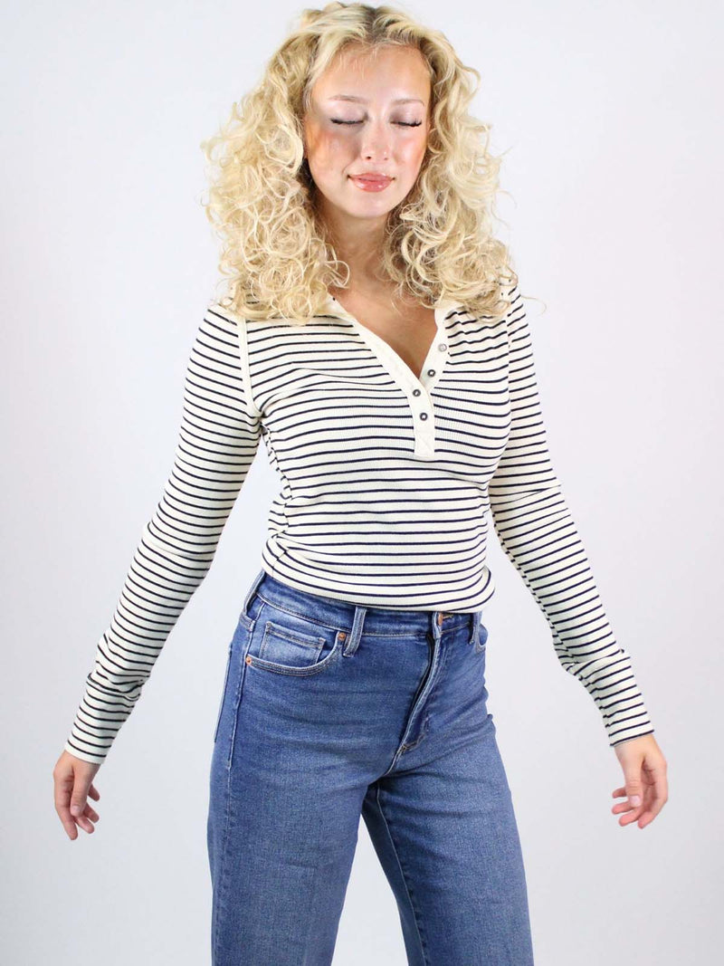 We The Free Lake Long Sleeve Stripe Henley Tea Combo