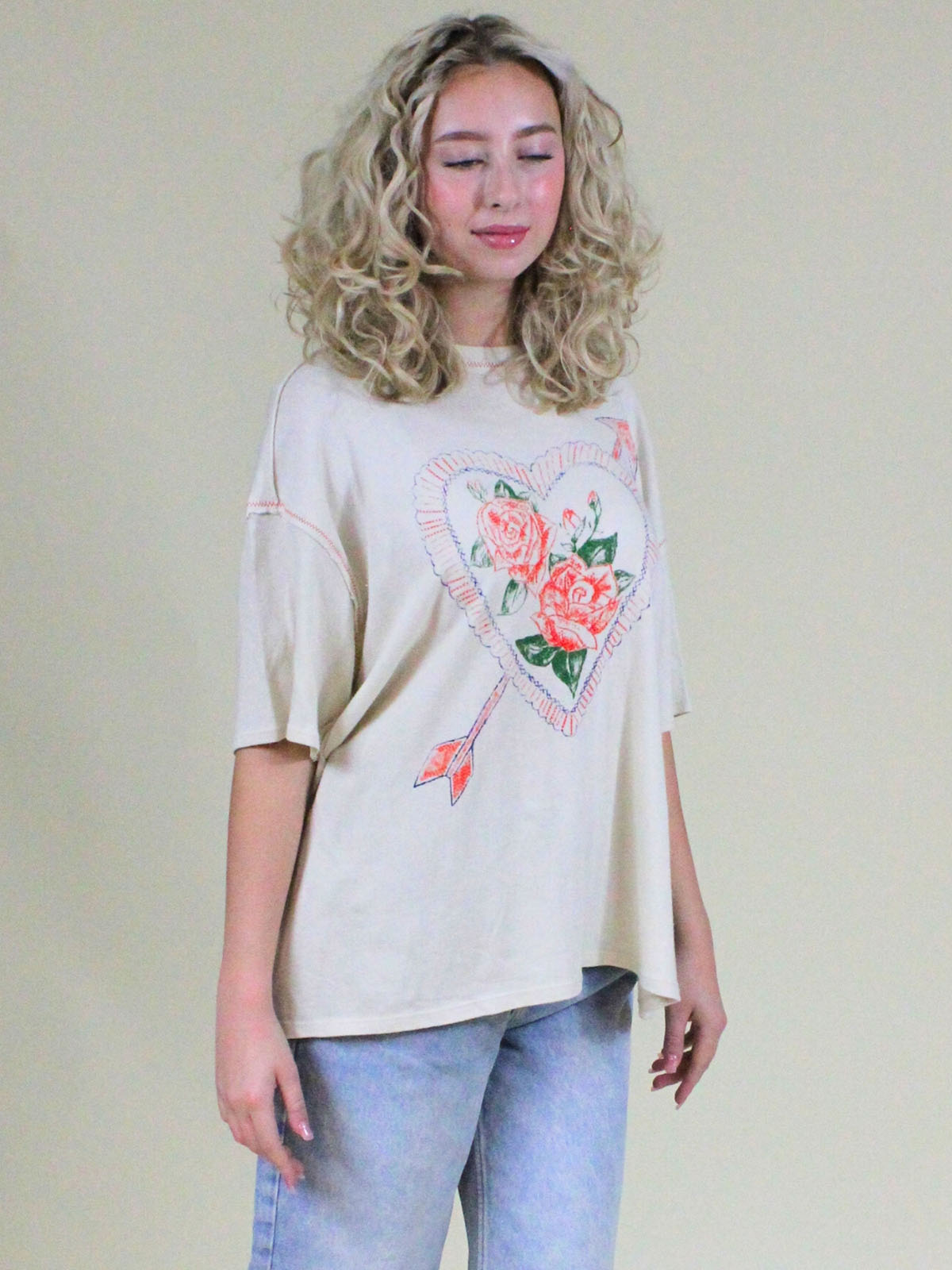 We The Free Love Rose Oversized Tee Ivory Combo