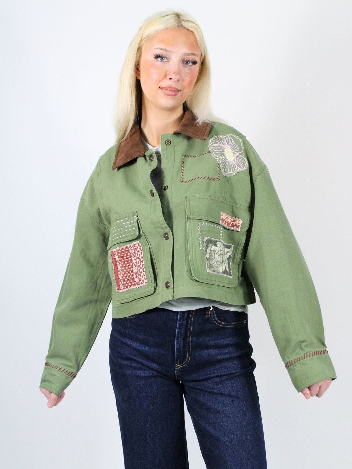 We The Free Martha Workwear Applique Jacket Calliso Green