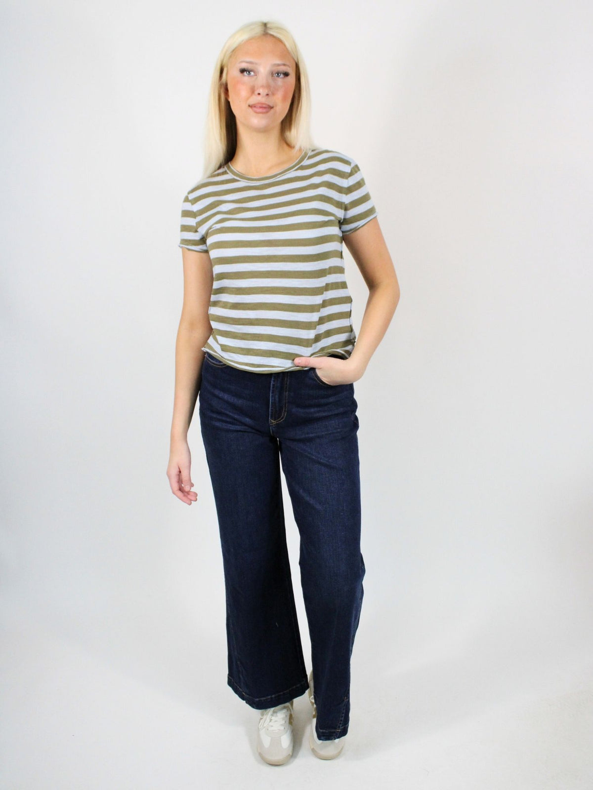 We The Free Nora Striped Tee Green Combo