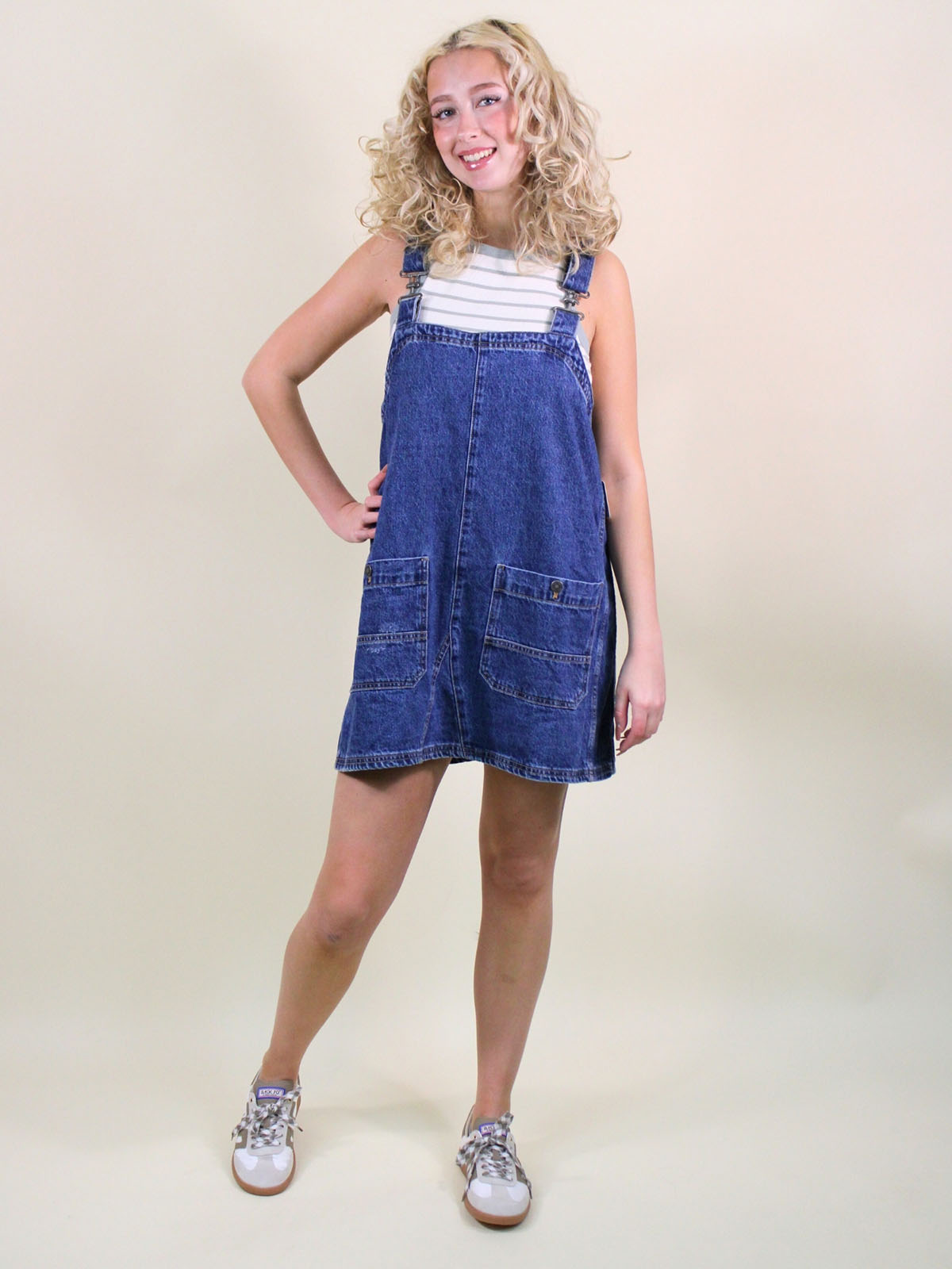 We The Free Overall Smock Denim Mini Dress Sapphire Wash