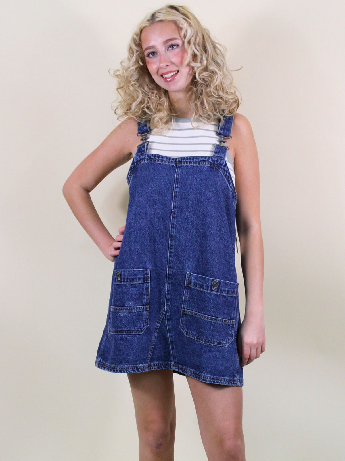 We The Free Overall Smock Denim Mini Dress Sapphire Wash