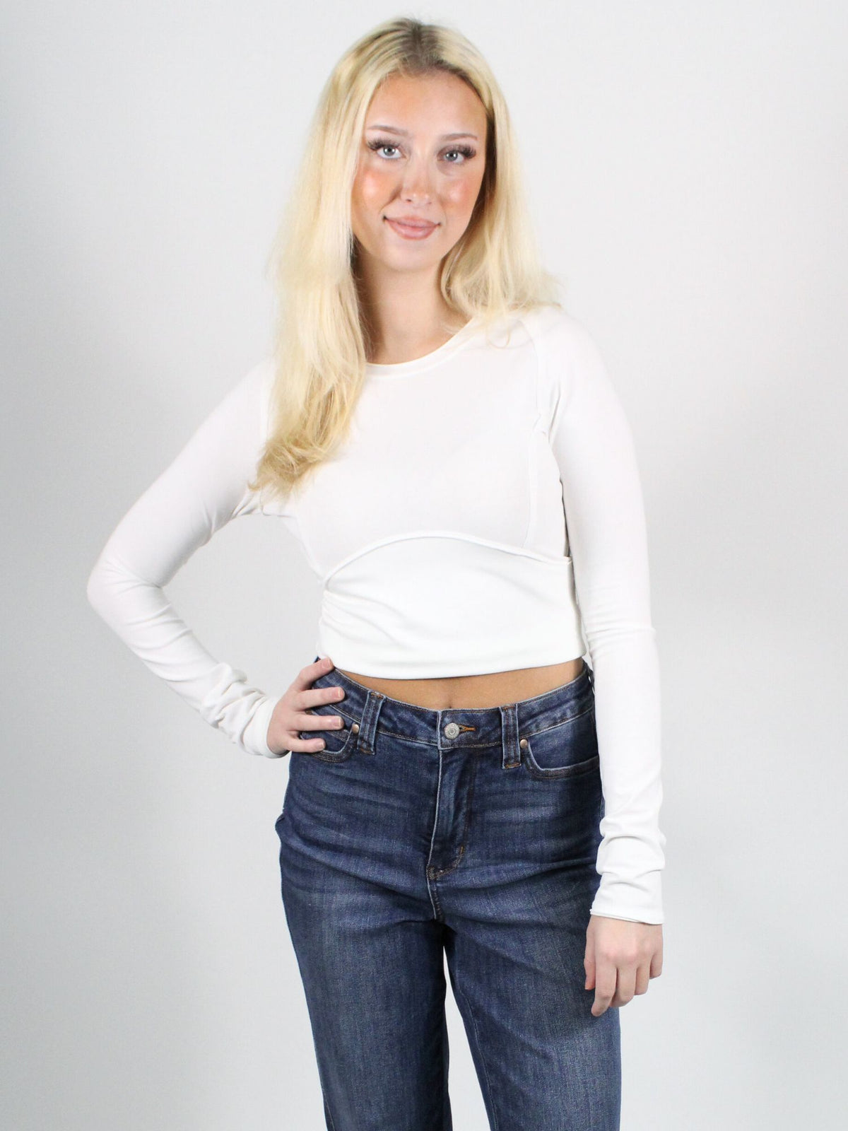 We The Free Protaganist Long Sleeve Crop Top Ivory 