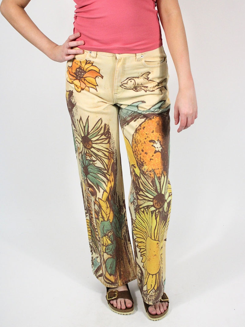 We The Free Tinsley Printed Straight Leg Jean Beach Scene 