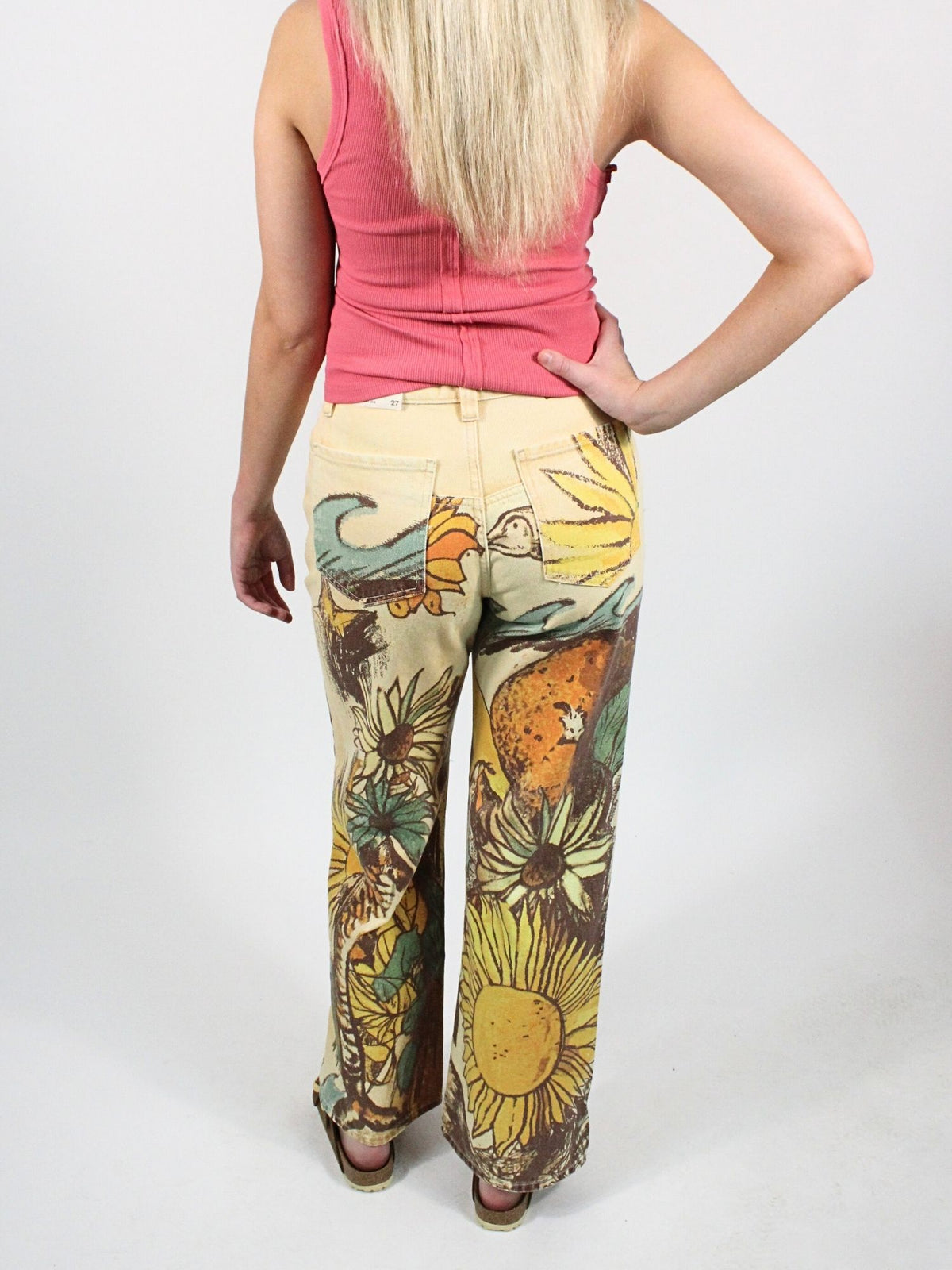 We The Free Tinsley Printed Straight Leg Jean Beach Scene 