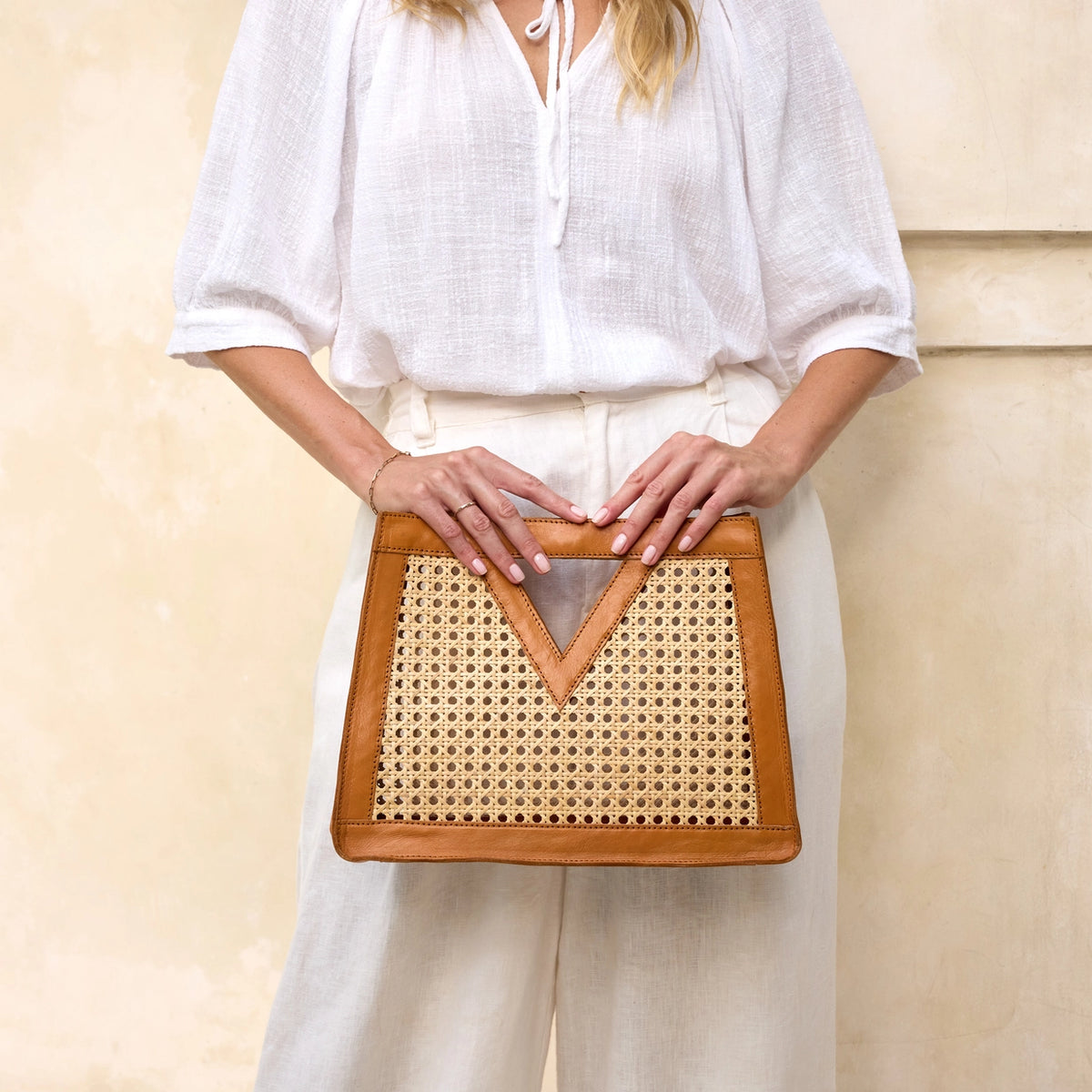 The Winding Road Brown Cane Weave Triangle Window Handbag