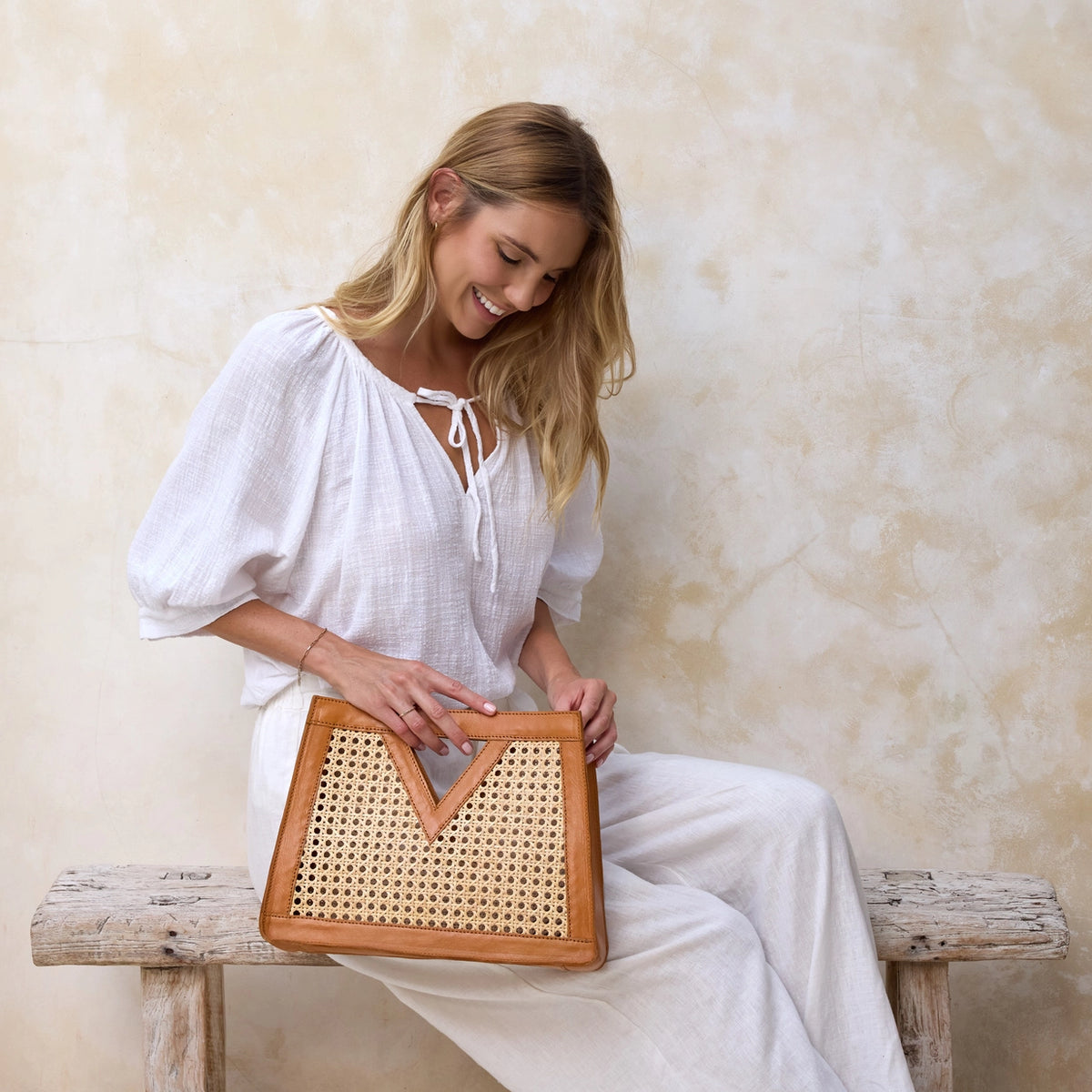The Winding Road Brown Cane Weave Triangle Window Handbag