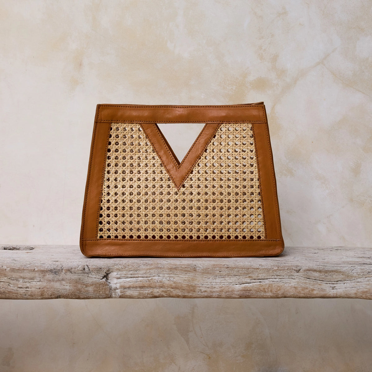 The Winding Road Brown Cane Weave Triangle Window Handbag
