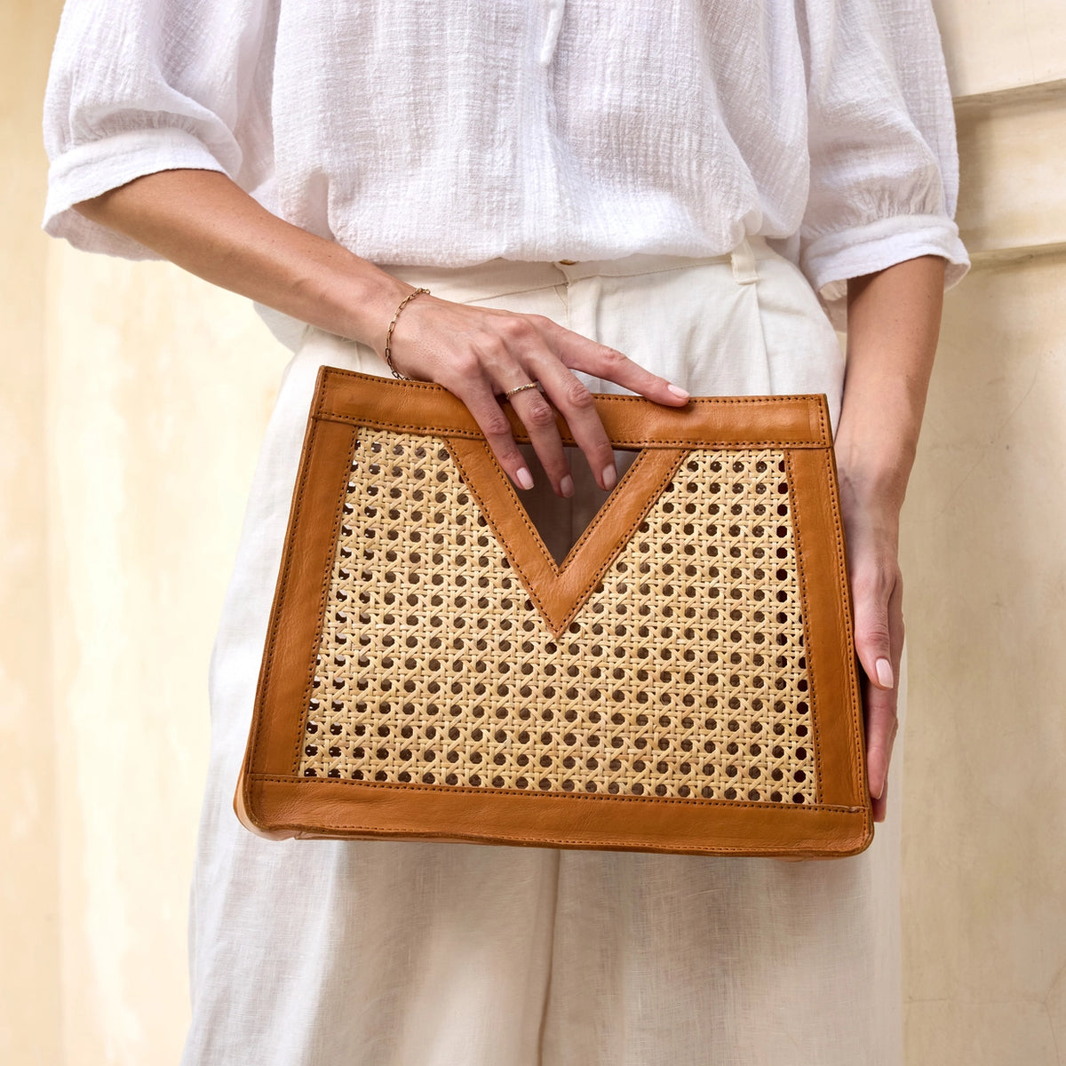 The Winding Road Brown Cane Weave Triangle Window Handbag