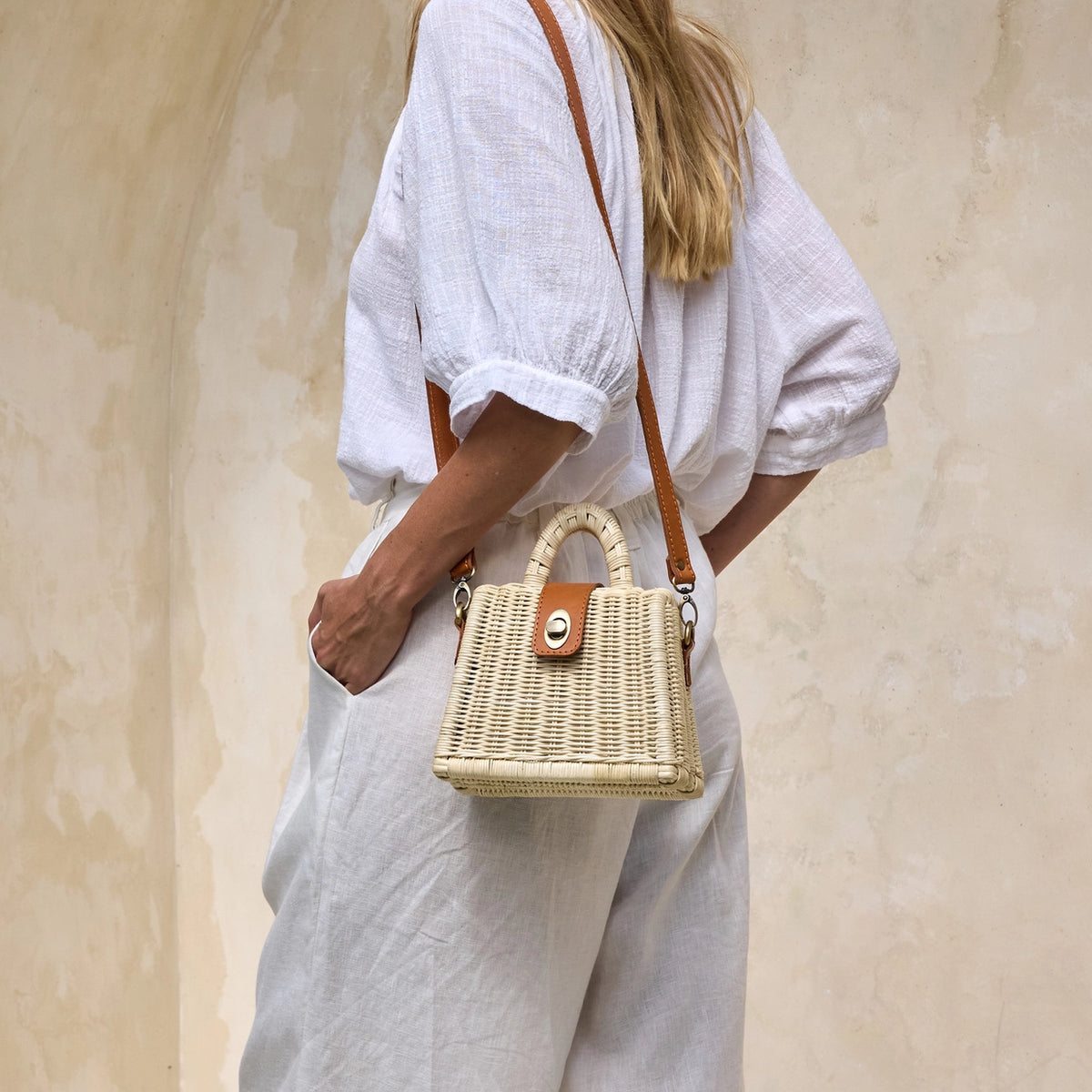 The Winding Road Ivory Rattan Petite Crossbody Handbag