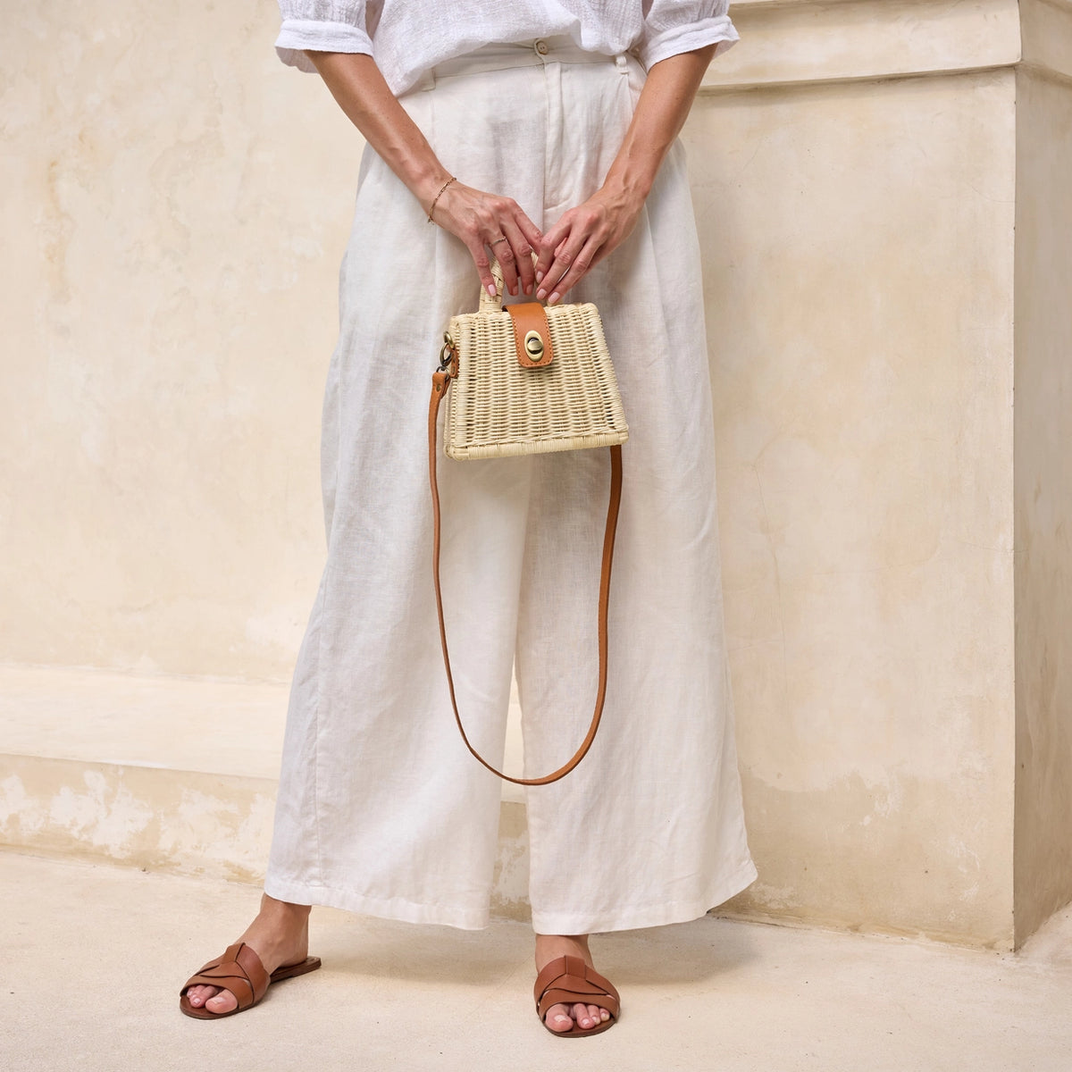 The Winding Road Ivory Rattan Petite Crossbody Handbag
