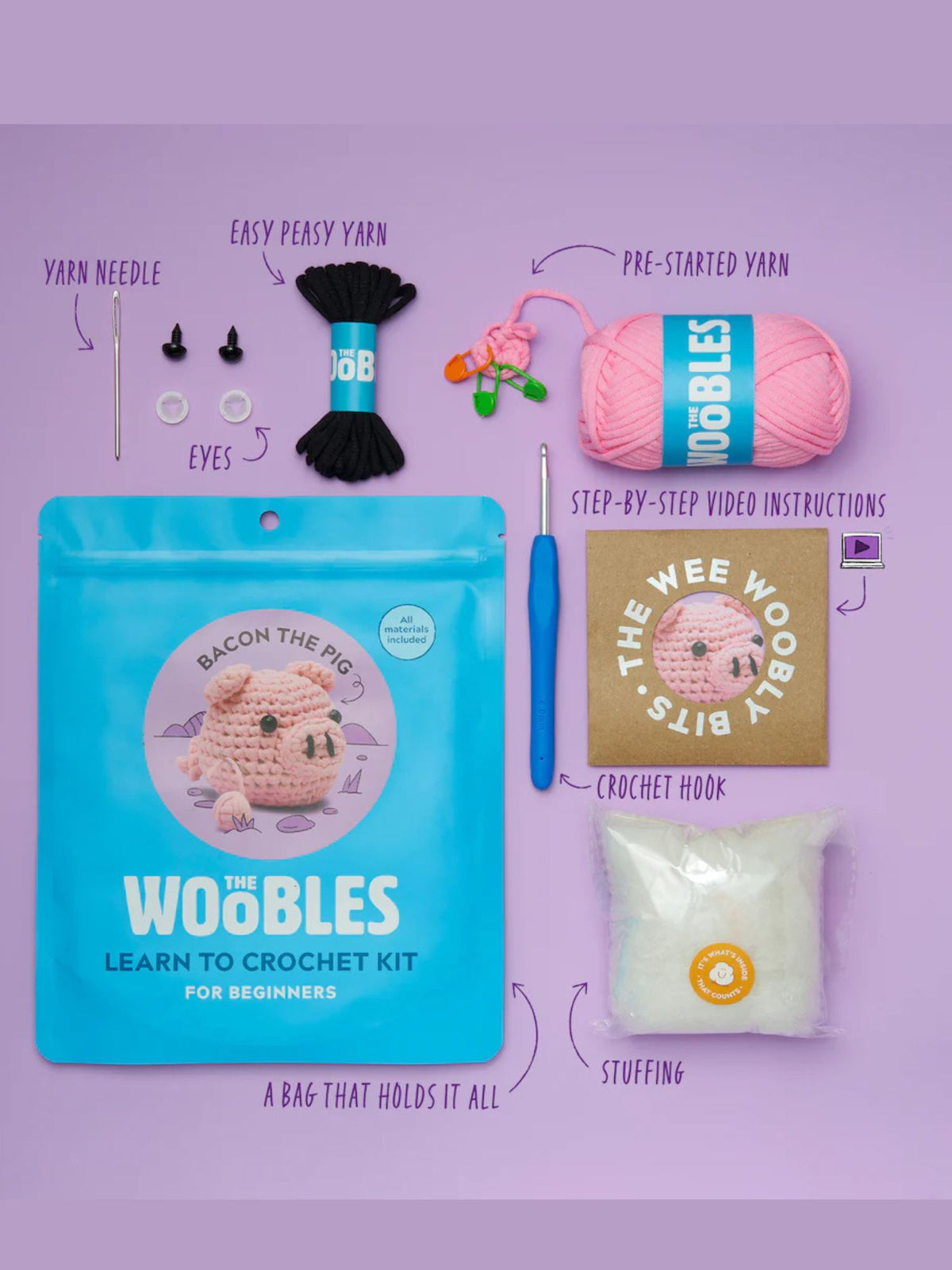 woobles Bacon The Pig Crochet Kit