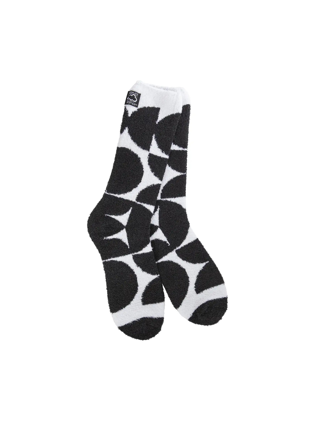 World's Softest Cozy Cali Crew Sock Geometric Black and White