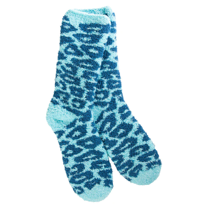 worlds softest fireside crew socks in blue leopard