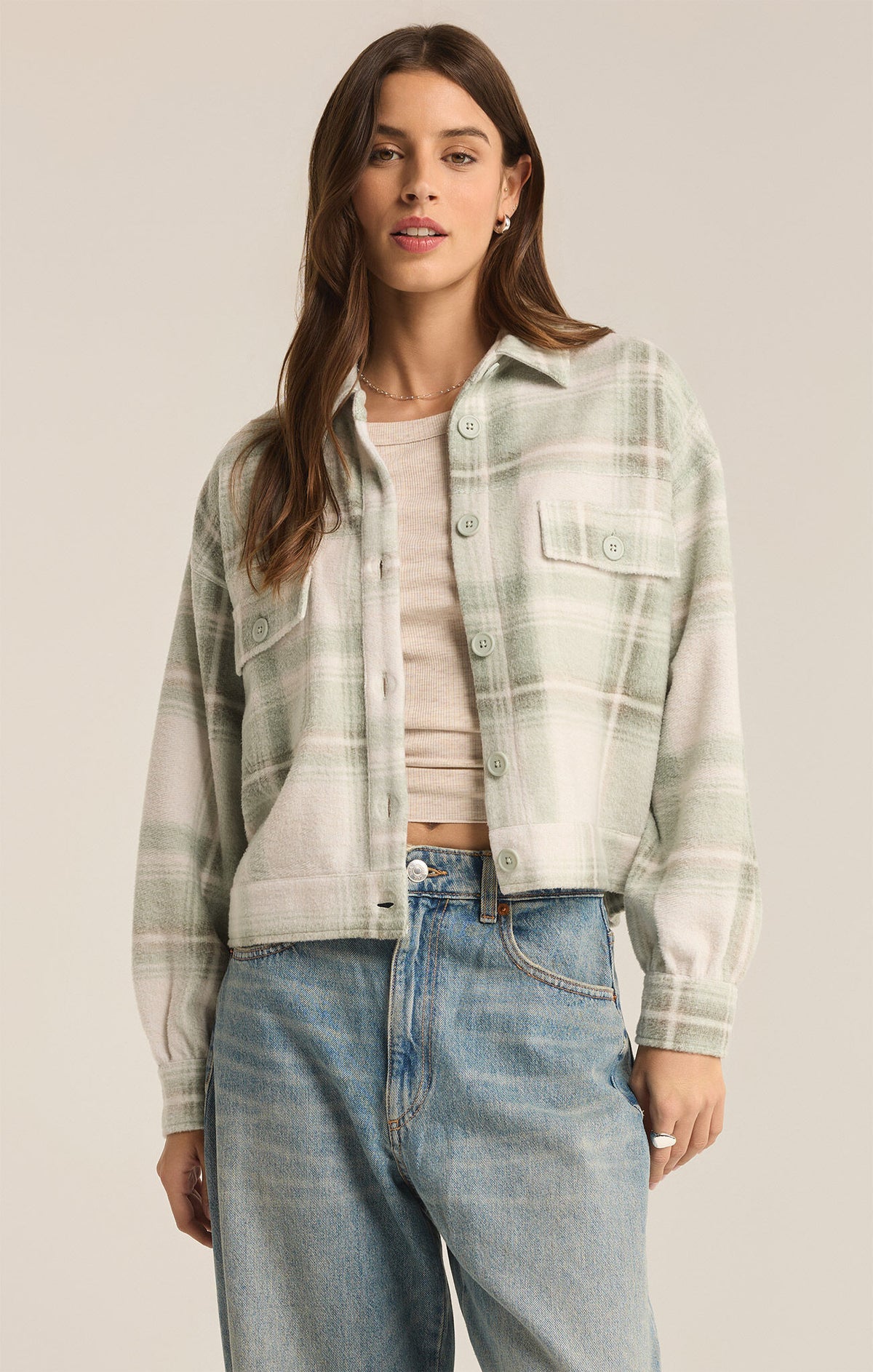 Z SUPPLY Abbott Plaid Jacket in willow-front