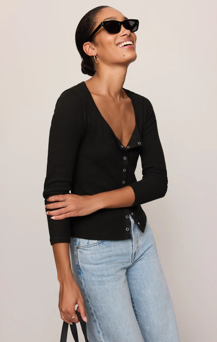 Z SUPPLY Albany Waffle Snap Front Top black 