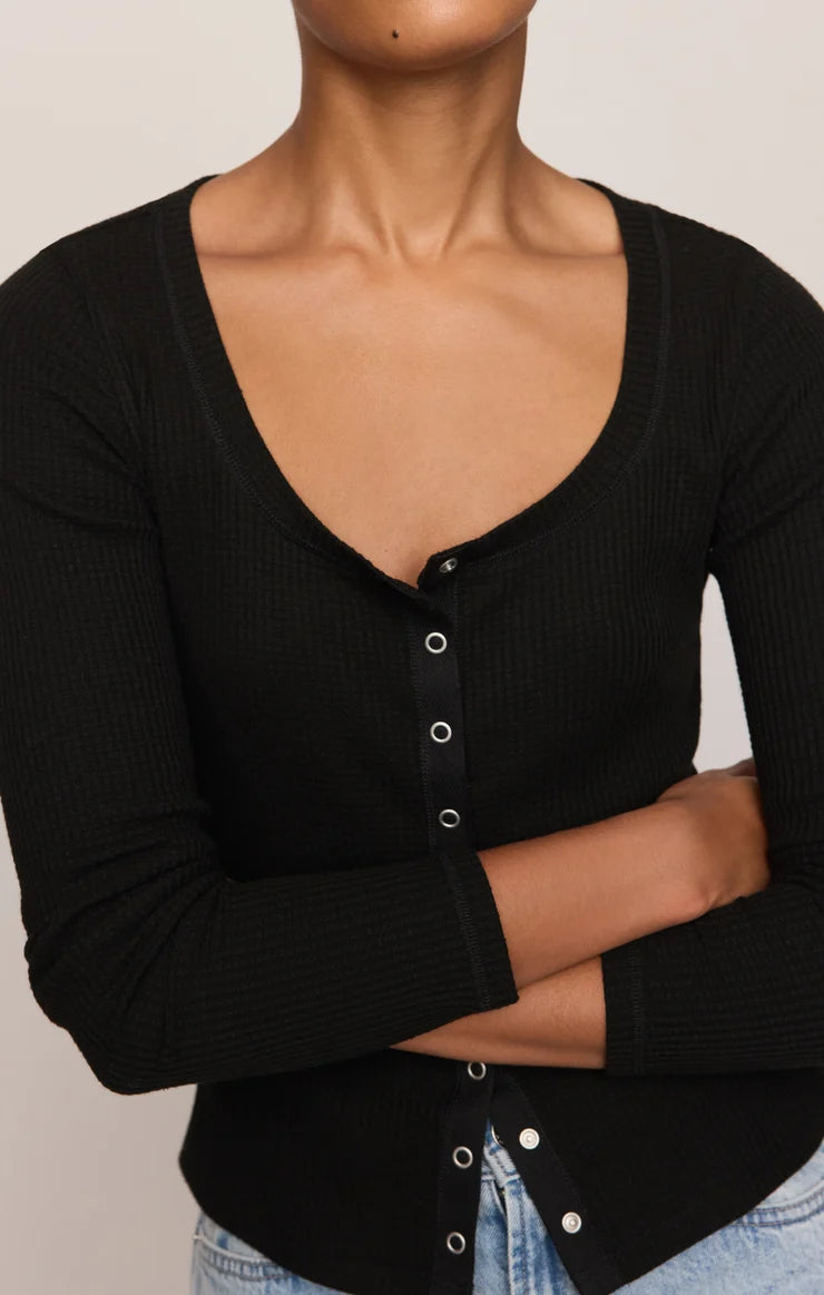 Z SUPPLY Albany Waffle Snap Front Top black 