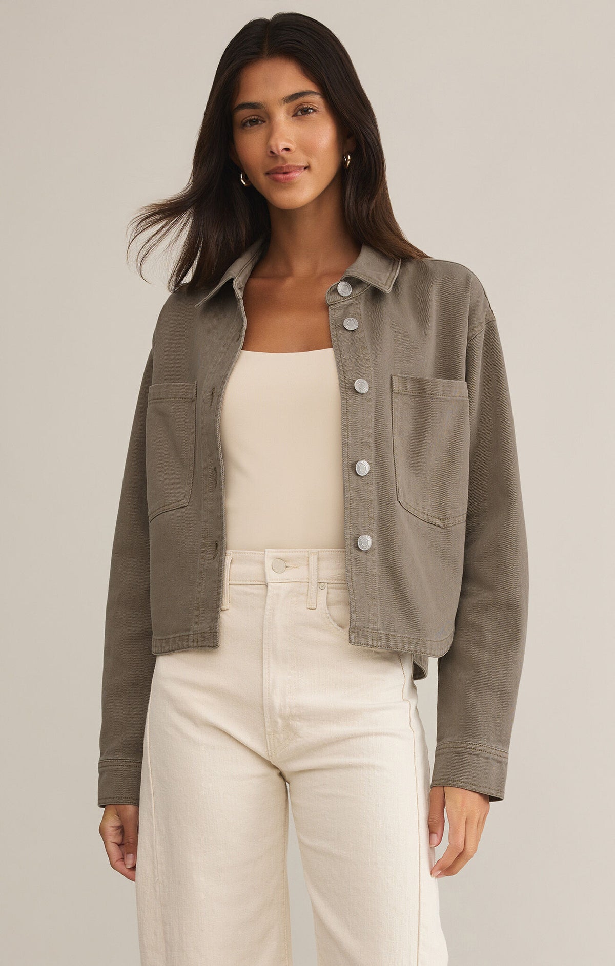 Z SUPPLY All Day Cropped Denim Jacket in pebble moon-front