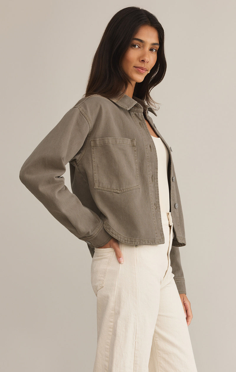 Z SUPPLY All Day Cropped Denim Jacket in pebble moon-side