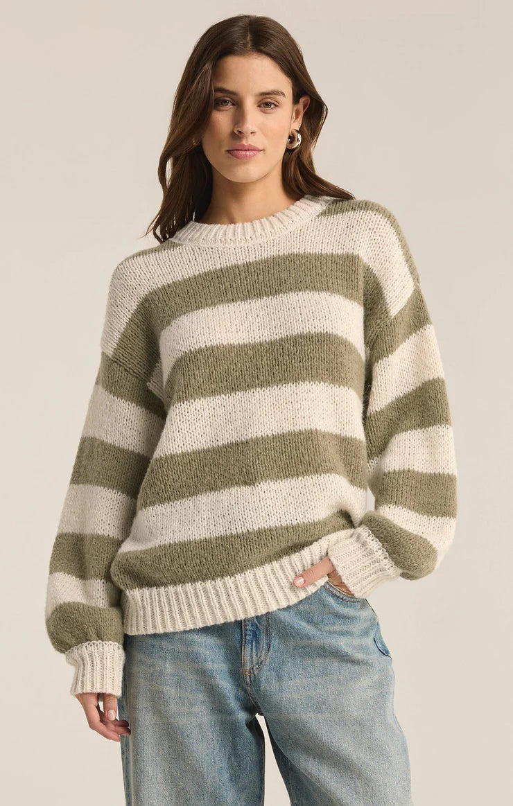 Z SUPPLY Anders Stripe Sweater in willow-front