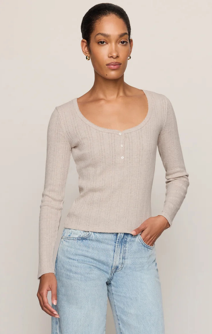 Z SUPPLY Audri Pointelle Henley Top natural heather 