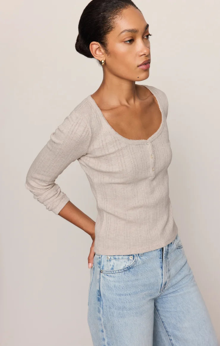 Z SUPPLY Audri Pointelle Henley Top natural heather 