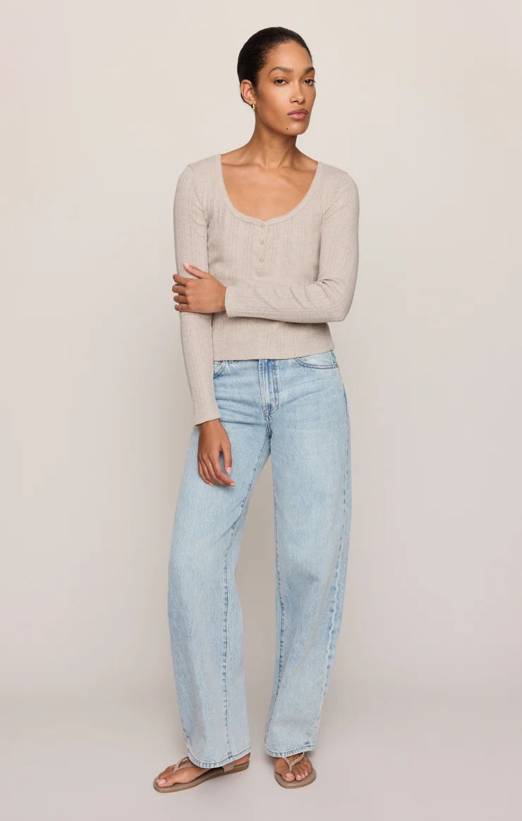 Z SUPPLY Audri Pointelle Henley Top natural heather 