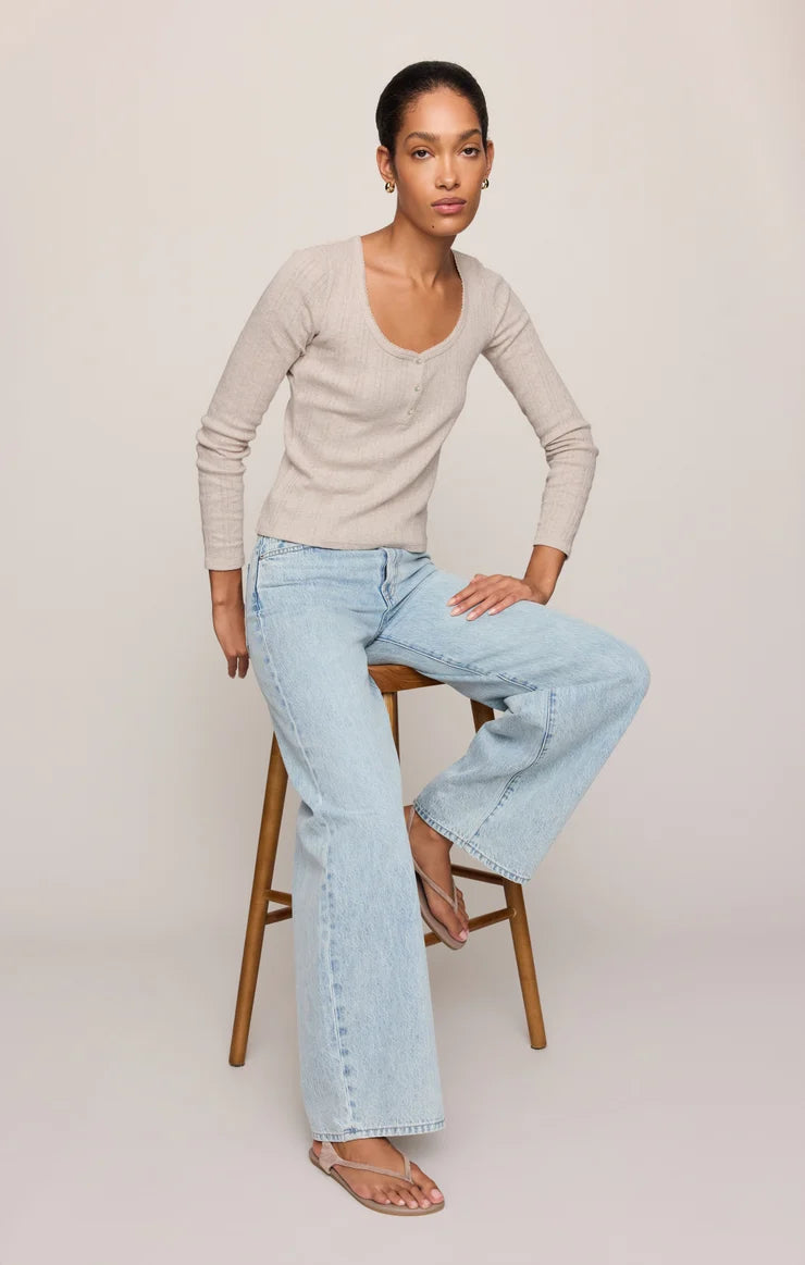 Z SUPPLY Audri Pointelle Henley Top natural heather 