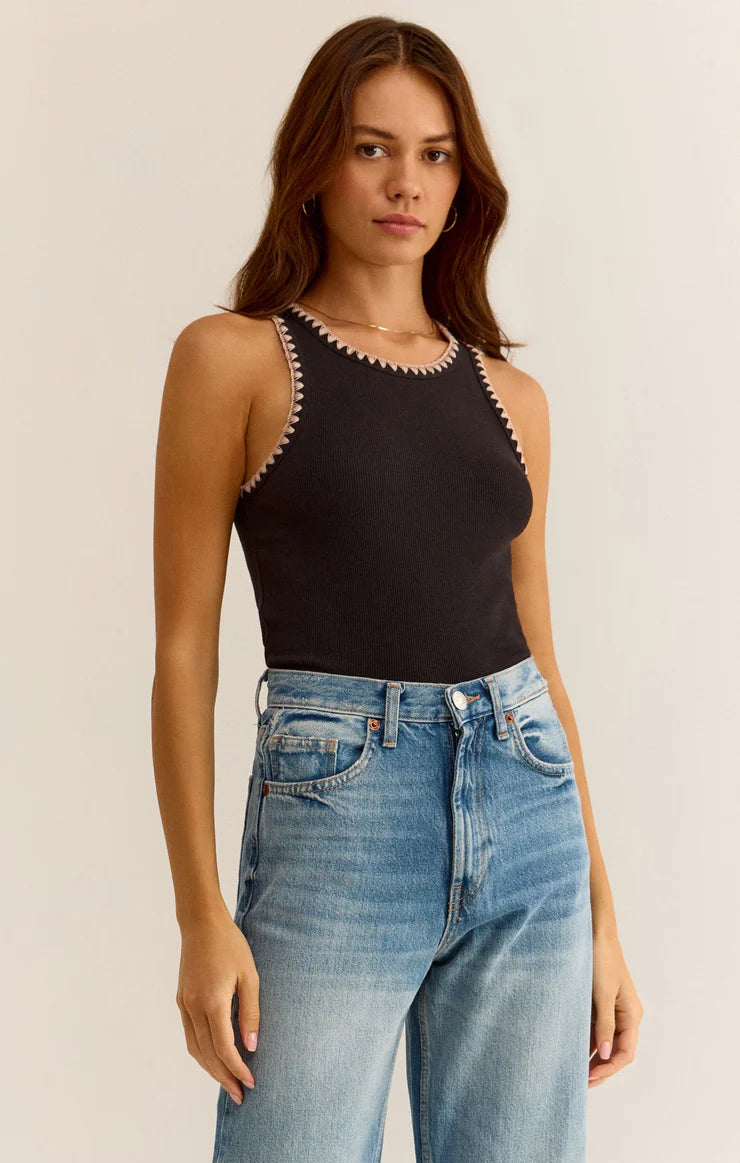 Z SUPPLY Avril Rib Whipstitch Tank in Black