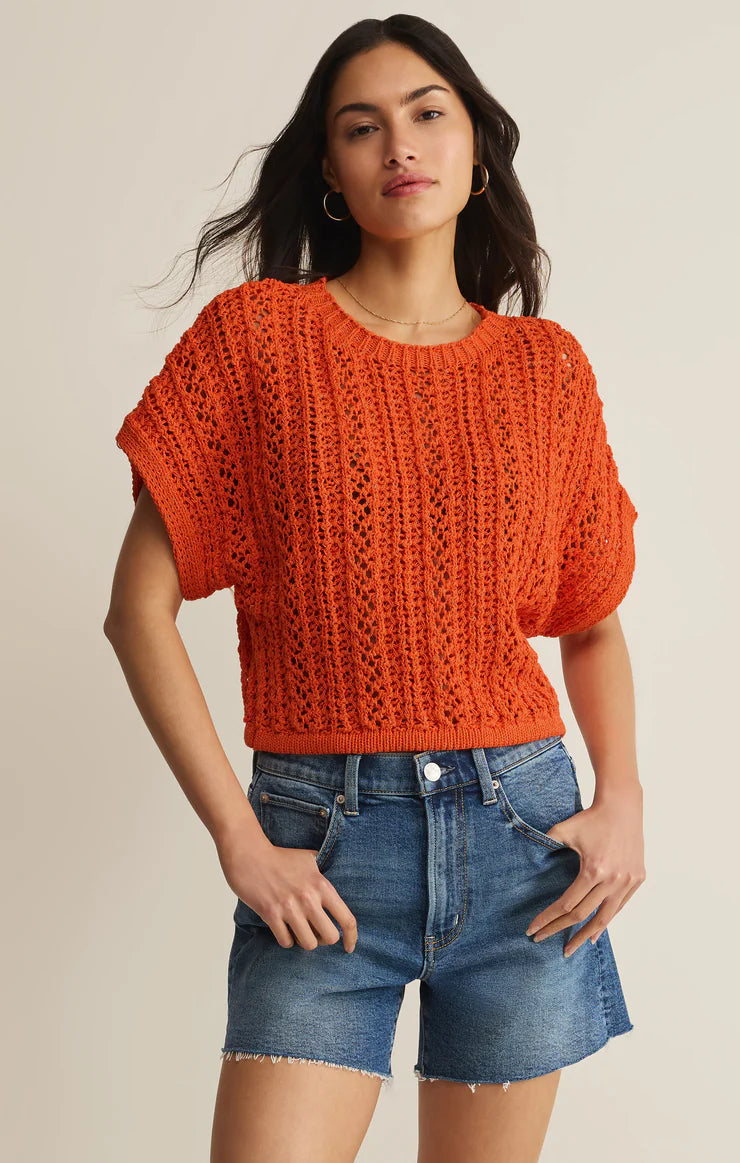 Z SUPPLY Ballast Crochet Sweater Top tiger lily