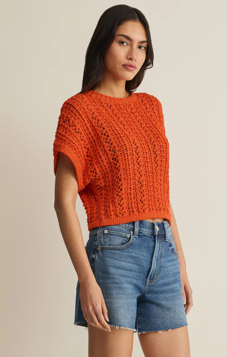 Z SUPPLY Ballast Crochet Sweater Top tiger lily