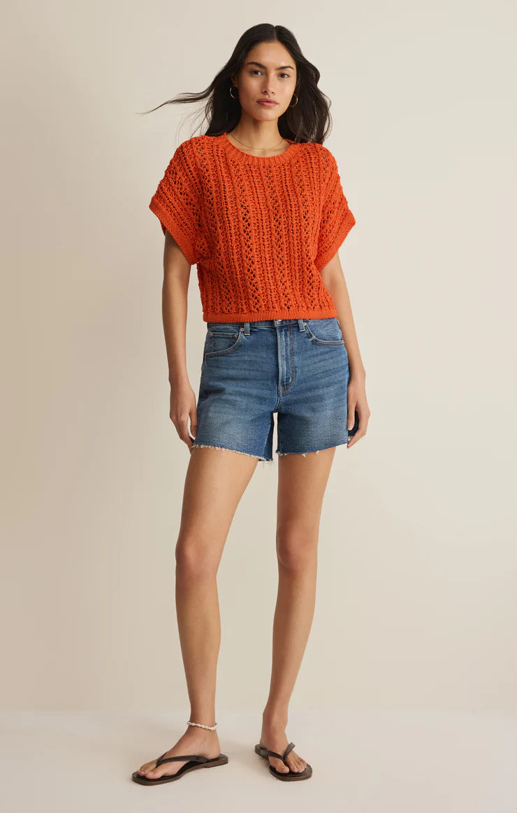Z SUPPLY Ballast Crochet Sweater Top tiger lily
