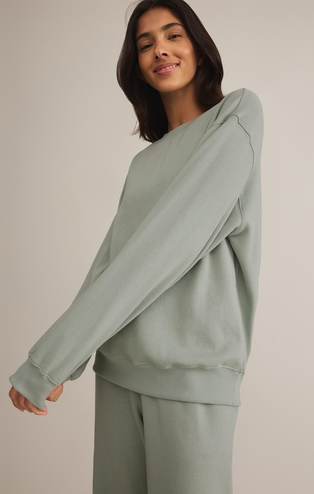 Z SUPPLY Boyfriend Sweatshirt in sage green-front