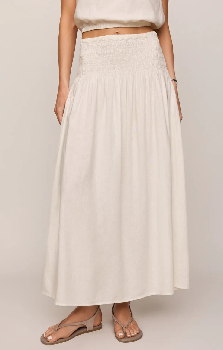 Z SUPPLY Brooke Smocked Linen Maxi Skirt  white