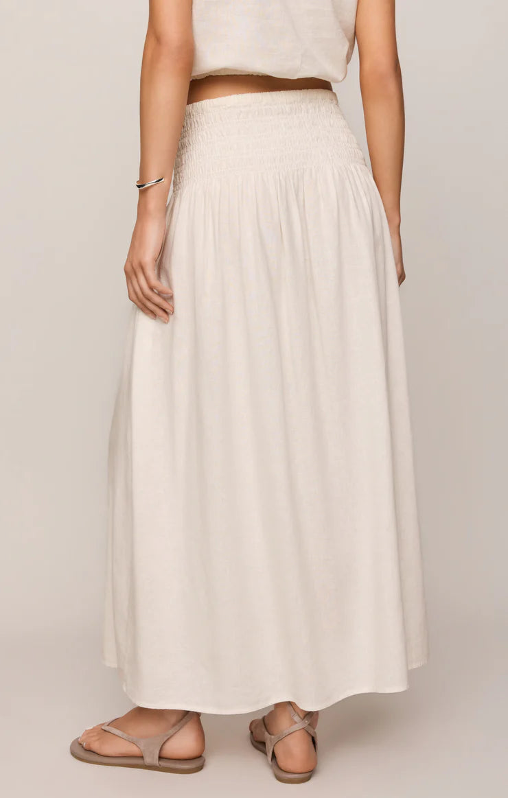 Z SUPPLY Brooke Smocked Linen Maxi Skirt  white