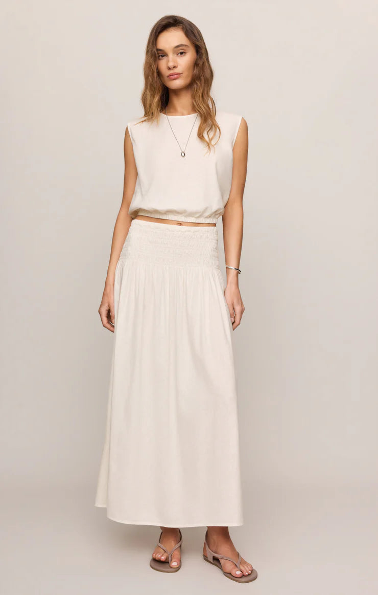 Z SUPPLY Brooke Smocked Linen Maxi Skirt  white